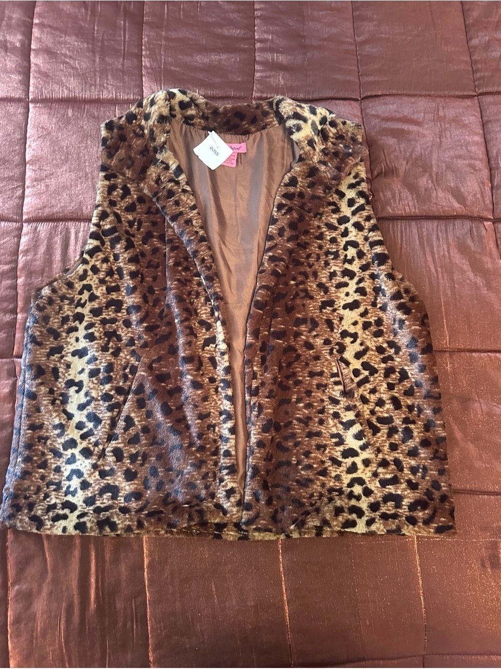 Betsey Johnson Leopard Print Faux Fur Vest - Brown Animal Print Vest